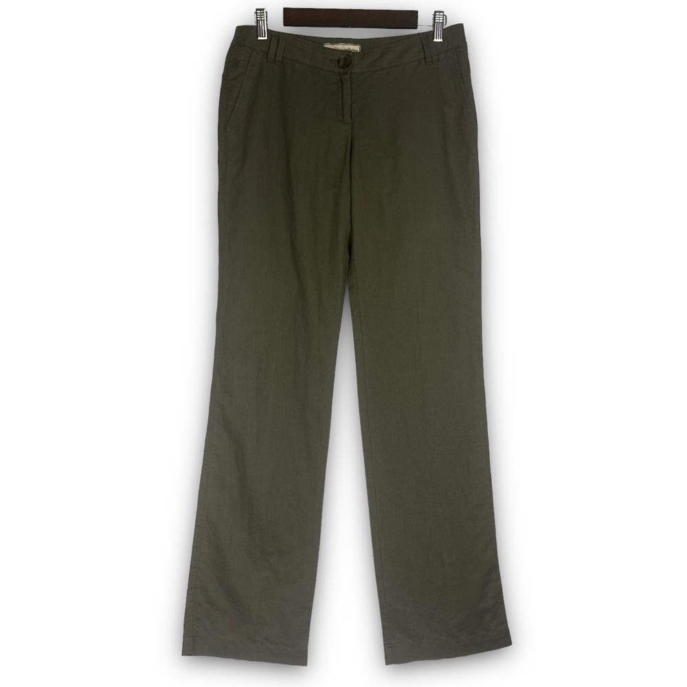 Mango MNG Casual Sportswear Cotton Linen‎ Collection Olive Green Pant Size 6